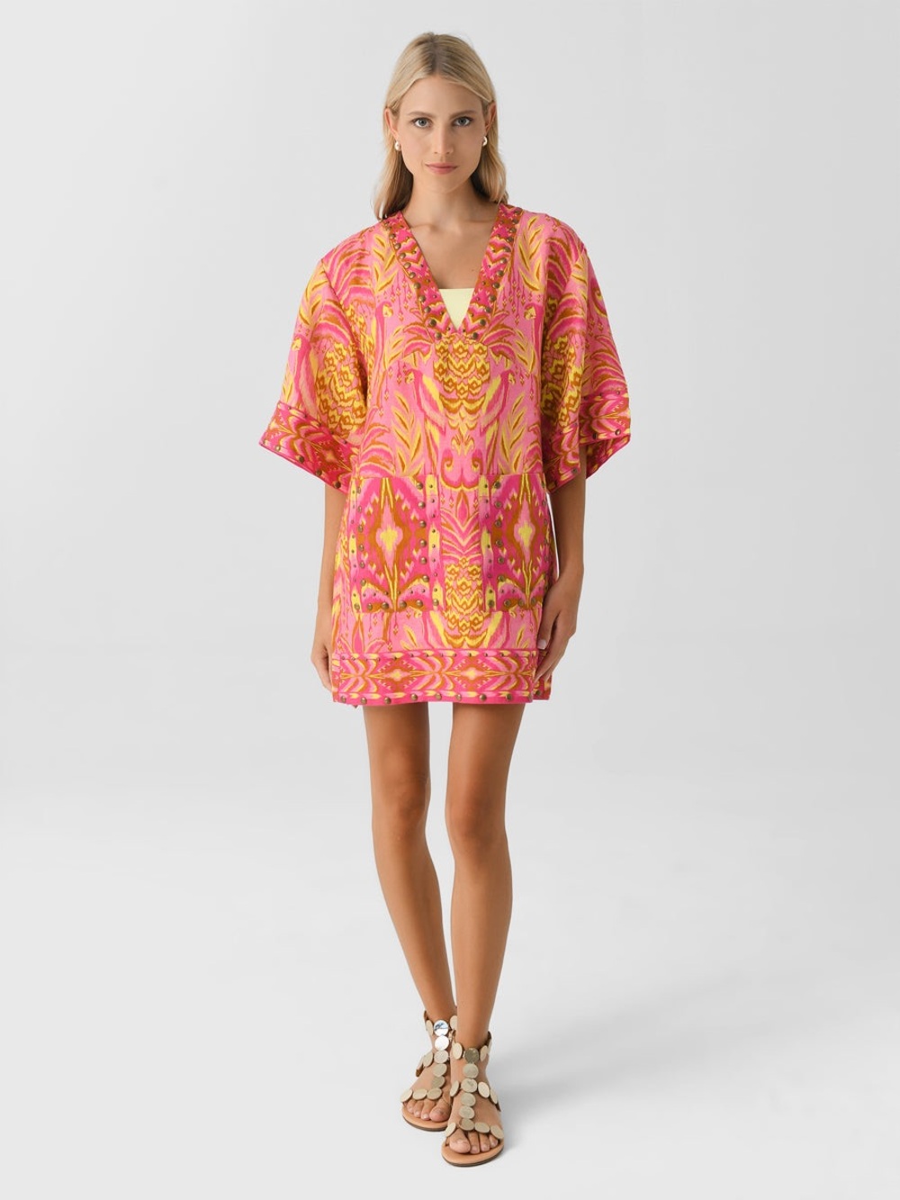 NEW FARM RIO Pineapple Tapestry Pink Tunic Mini Dress Size S